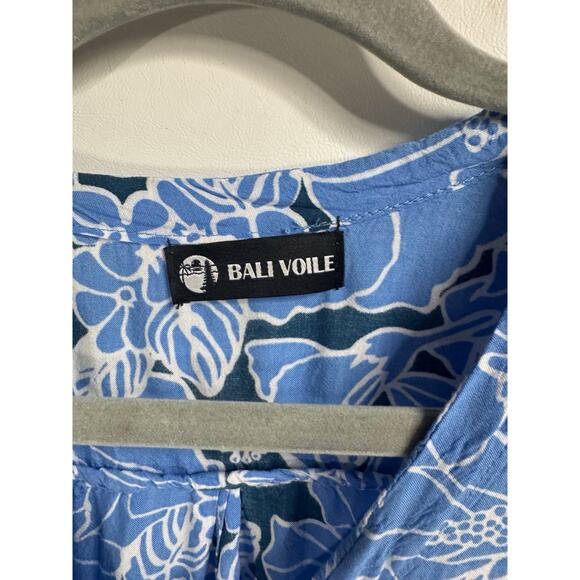 Bali Voile Tropical Dress Floral Wood Button Tie Waist Medium Beach Resort Wear - Picture 3 of 11